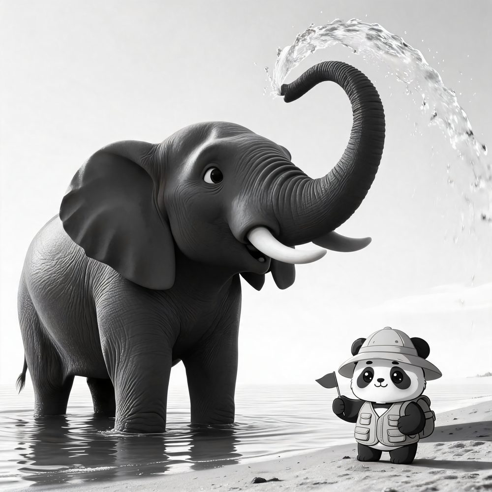 Elephant splash safari coloring page