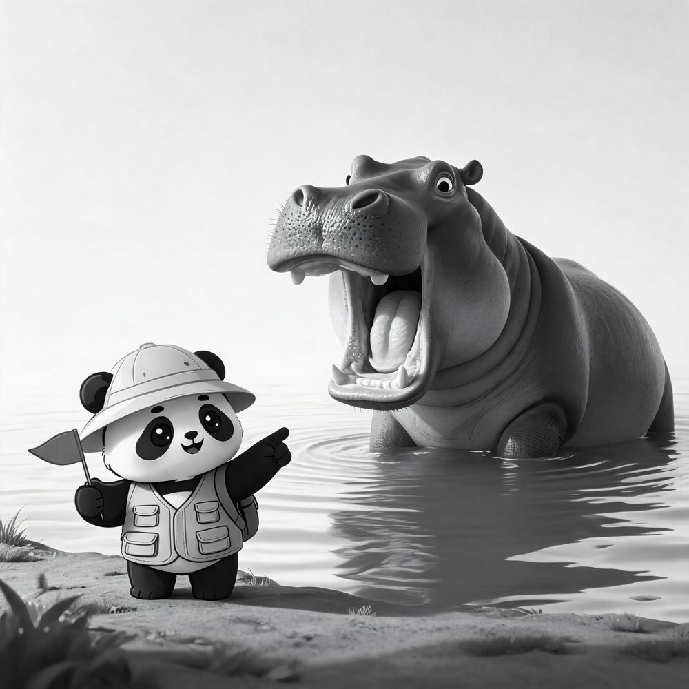 Hippo yawn safari coloring page