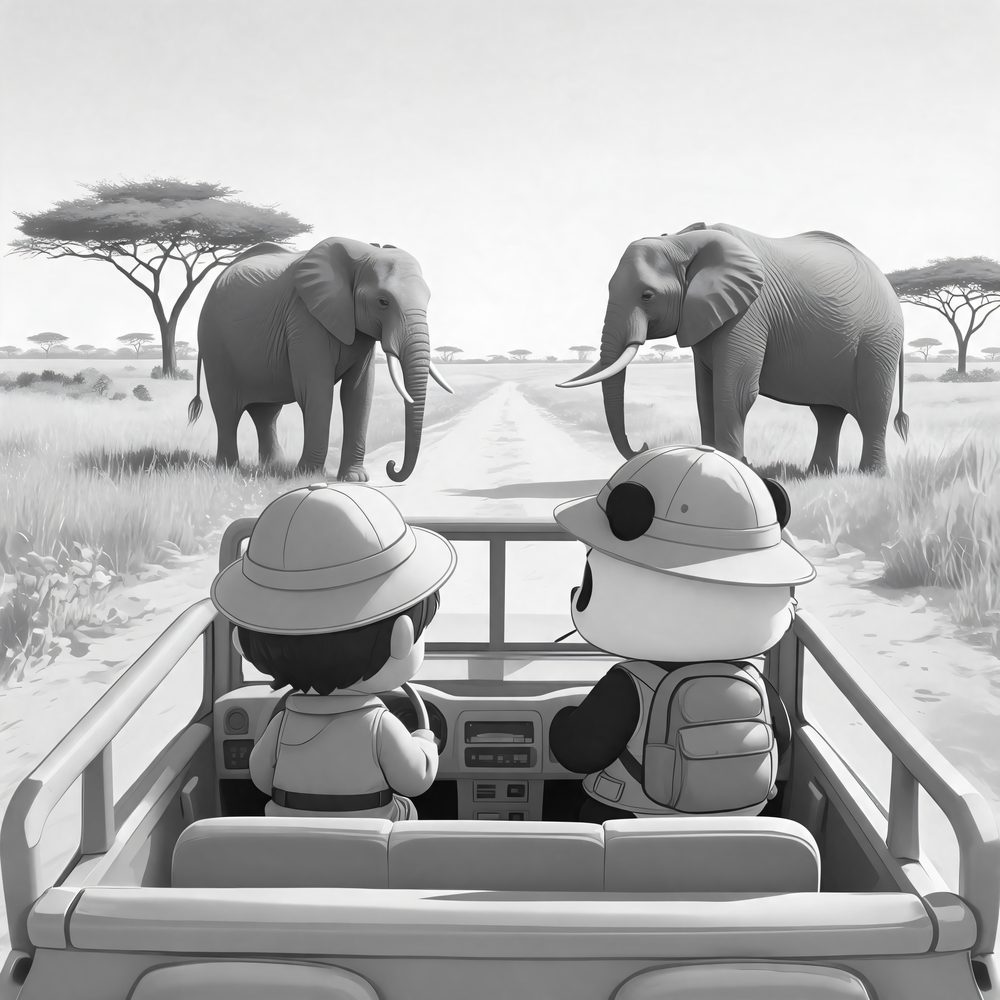 Safari jeep ride coloring page